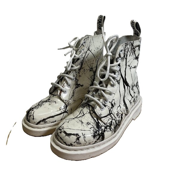Dr. Martens Shoes - Dr Martens Women US 6 EU 37 Black White Splatter Pascal Boots Patents Leather